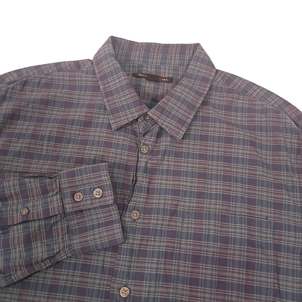 John Varvatos USA Mens XL Plaid Button Down Shirt Blue Purple Long Sleeve Cotton